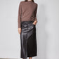 Medium taupe brushed rib dolman top with mock neck and relaxed draped fit