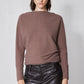 Medium taupe brushed rib dolman top, back view with long sleeves and mock neck