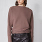 Medium taupe brushed rib dolman top, back view with mock neck and ribbed texture