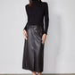 Black fitted turtleneck top with long sleeves and ribbed brushed knit texture