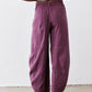 Deep purple wide-leg pants with elastic waist and back seam detail