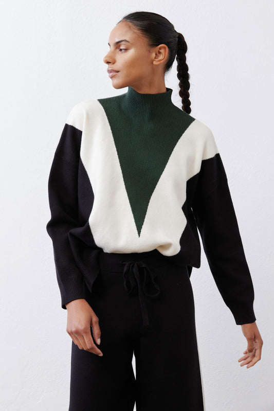 Light Knit Chevron Colorblock Sweater