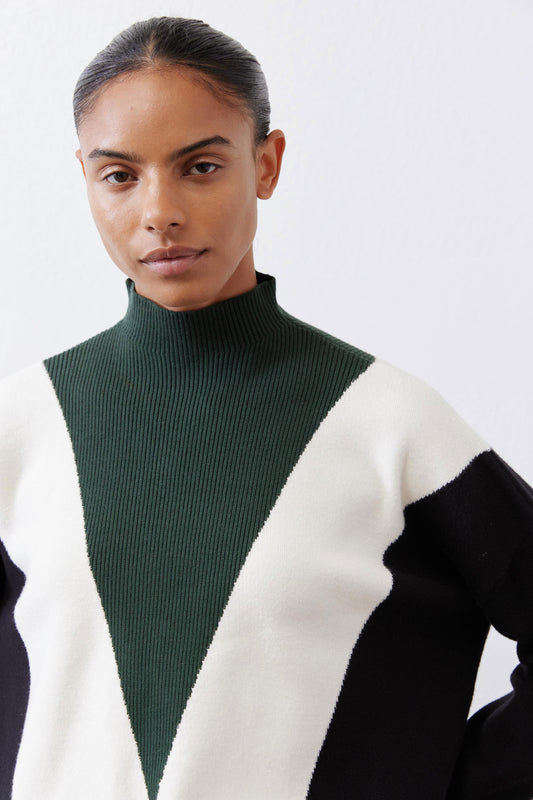 Light Knit Chevron Colorblock Sweater