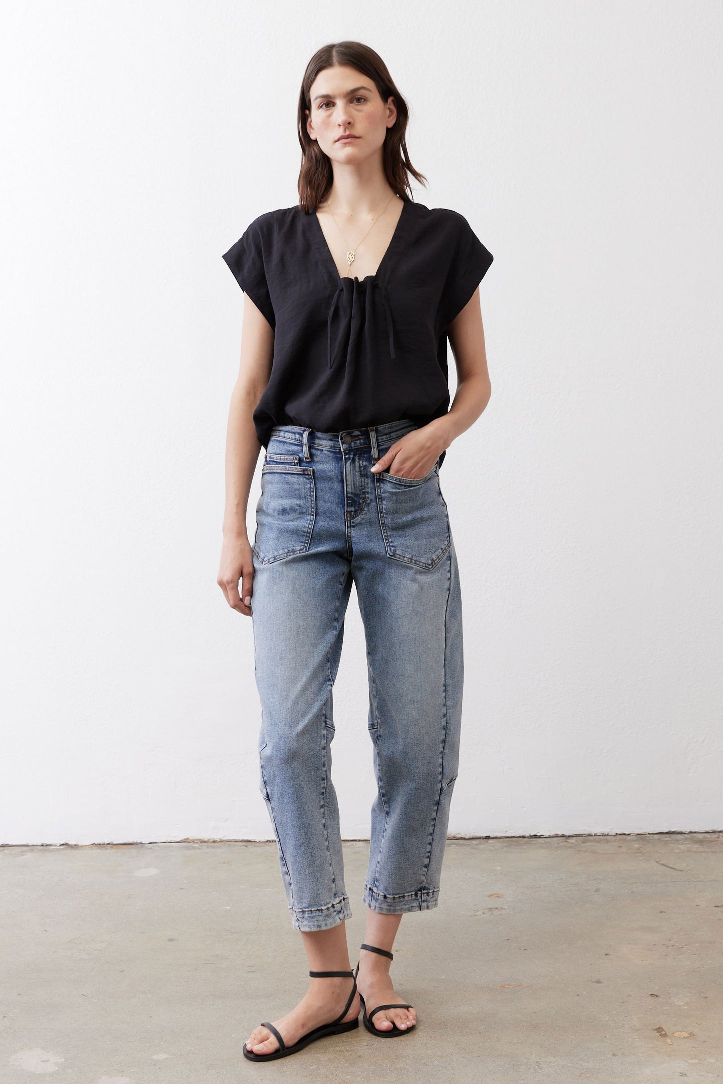 Cinched Neck Light Poplin Top