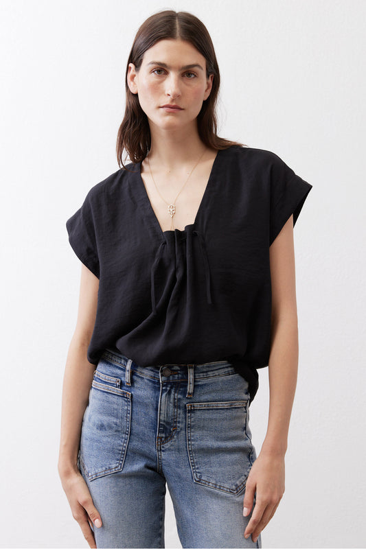 Cinched Neck Light Poplin Top