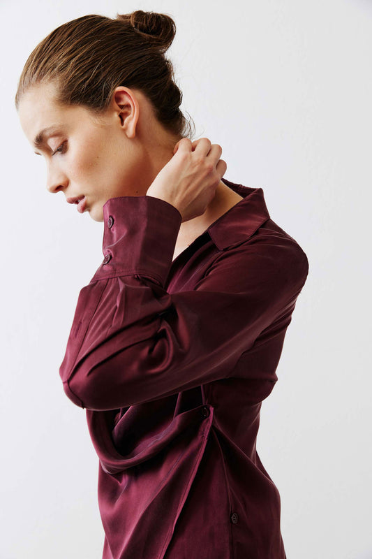 Collared Wrap Washable Silk Blouse