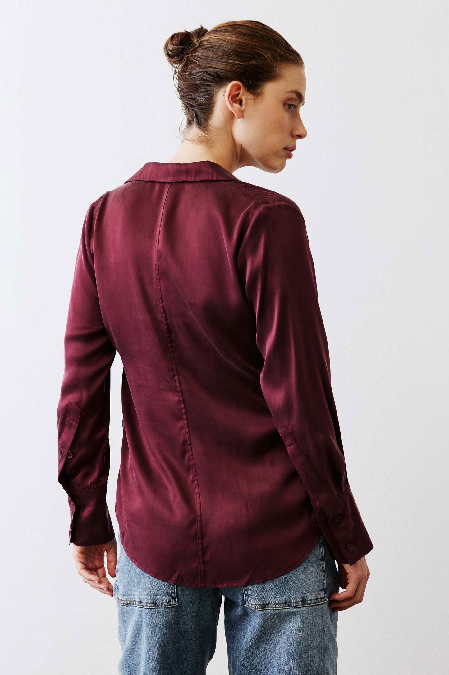 Collared Wrap Washable Silk Blouse