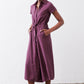 Maroon cropped jumpsuit with short sleeves, V-neck, and waist drawstring