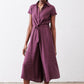 Maroon cropped wrap-style jumpsuit with belt tie and wide cropped legs