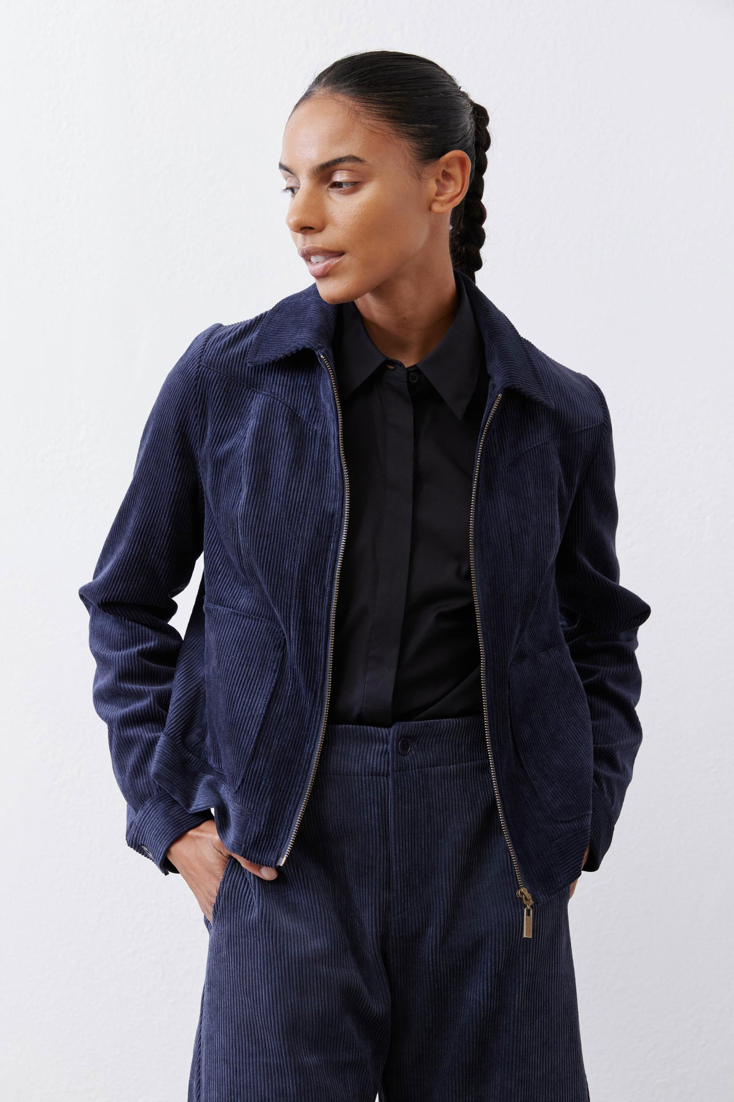 Cropped Corduroy Zip Jacket