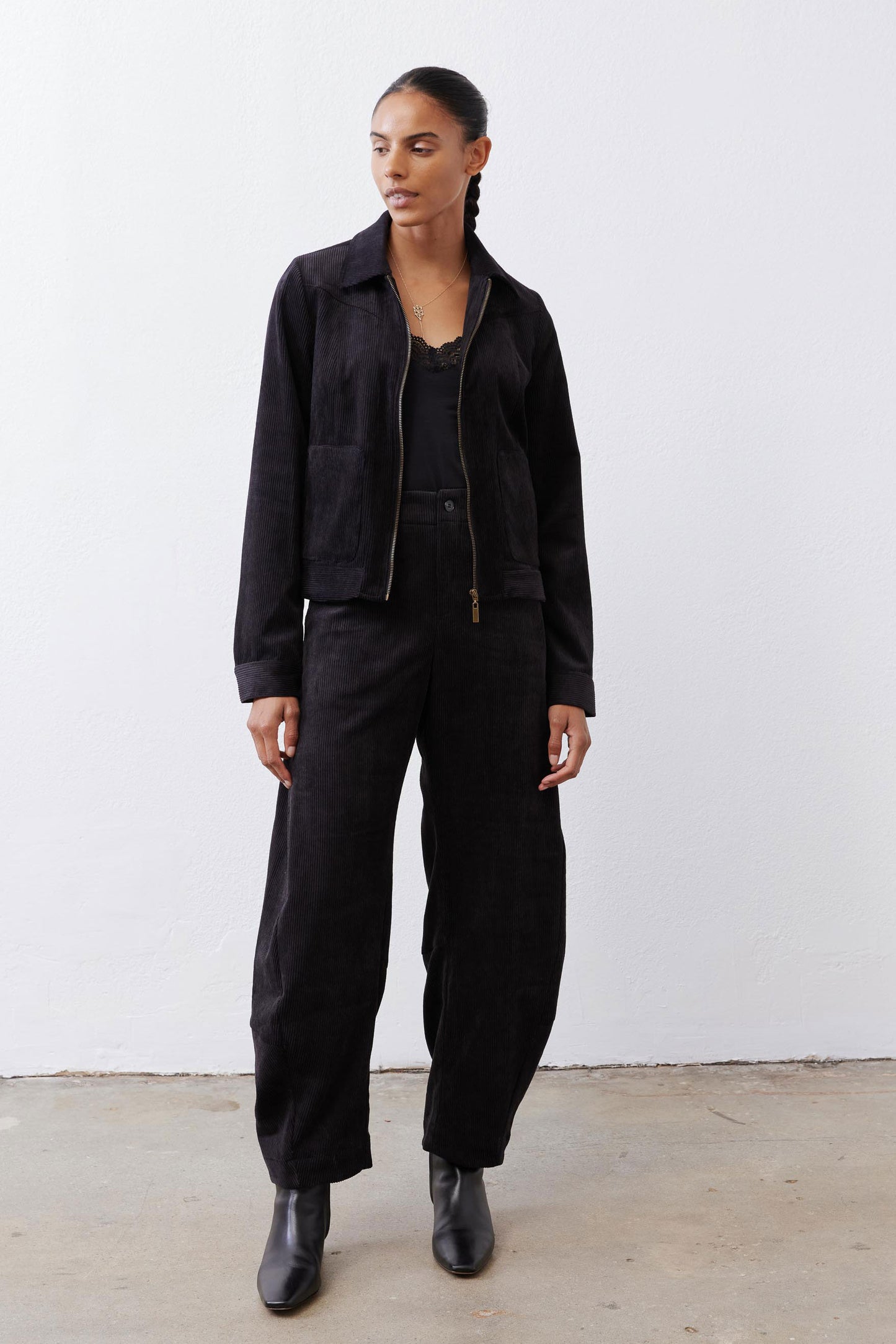 Cropped Corduroy Zip Jacket