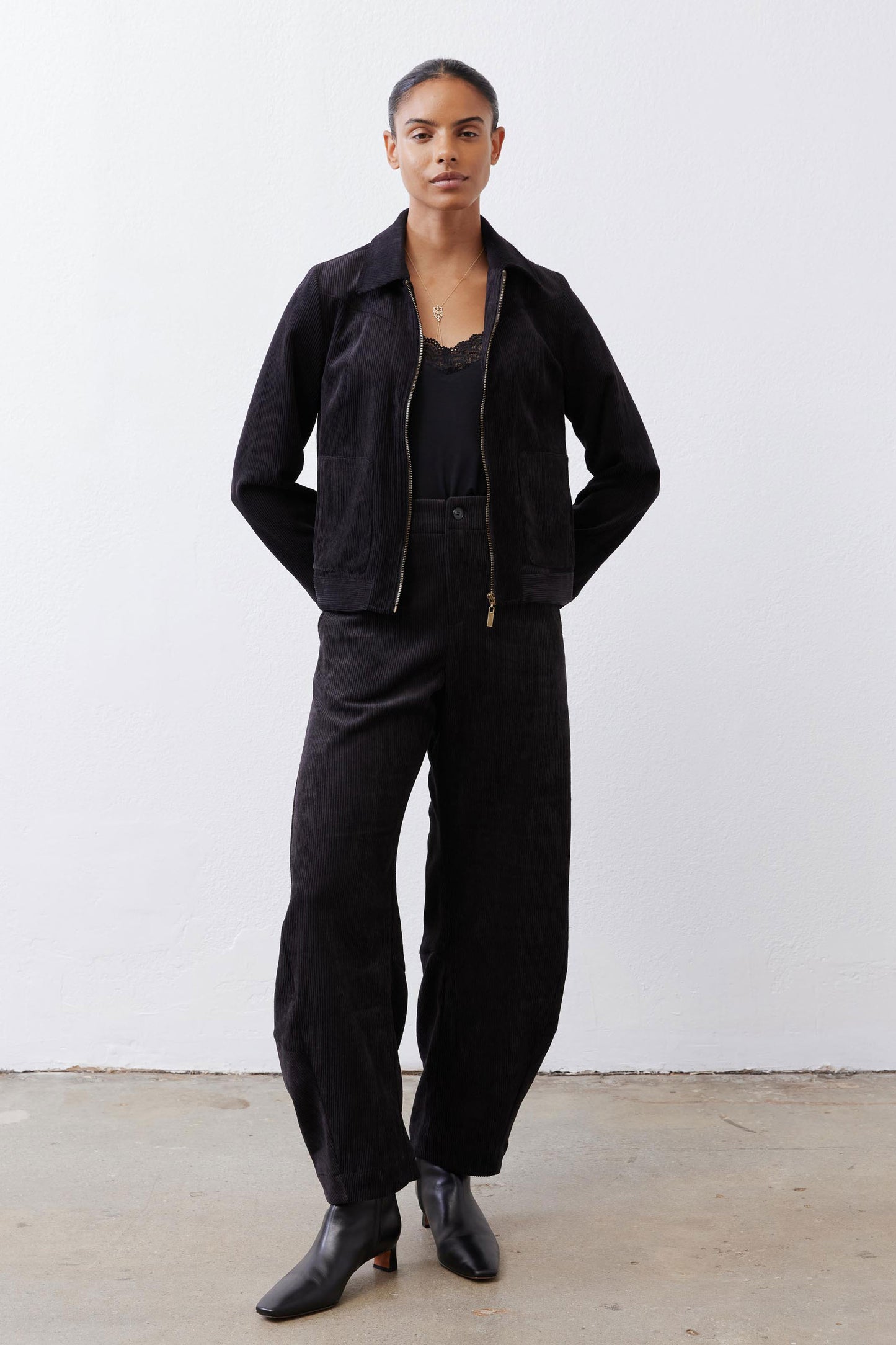 Cropped Corduroy Zip Jacket