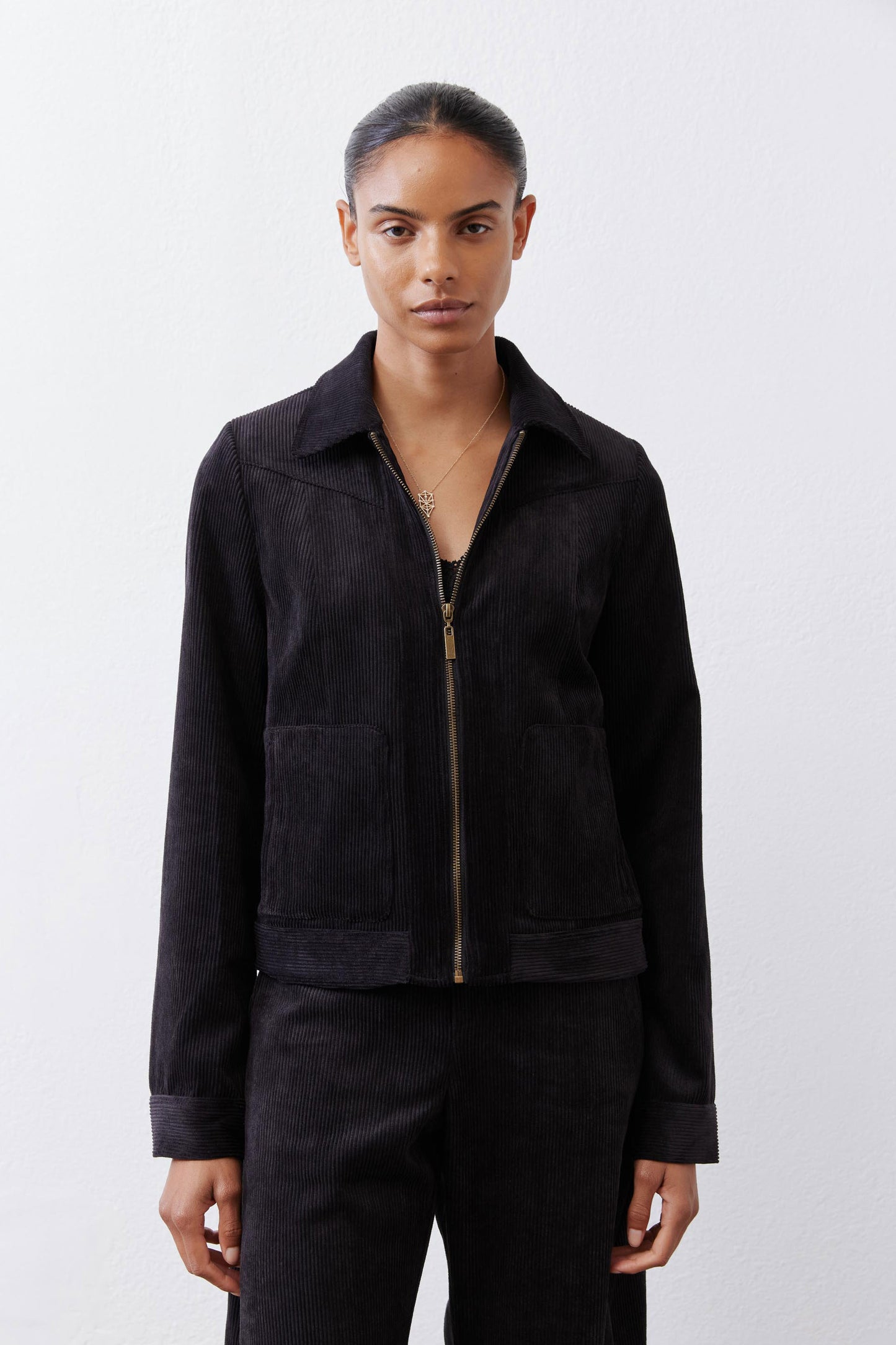 Cropped Corduroy Zip Jacket
