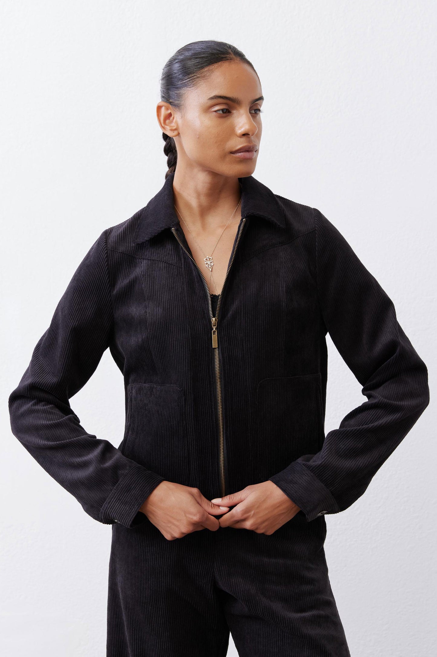 Cropped Corduroy Zip Jacket