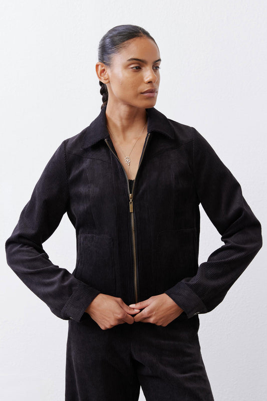 Cropped Corduroy Zip Jacket