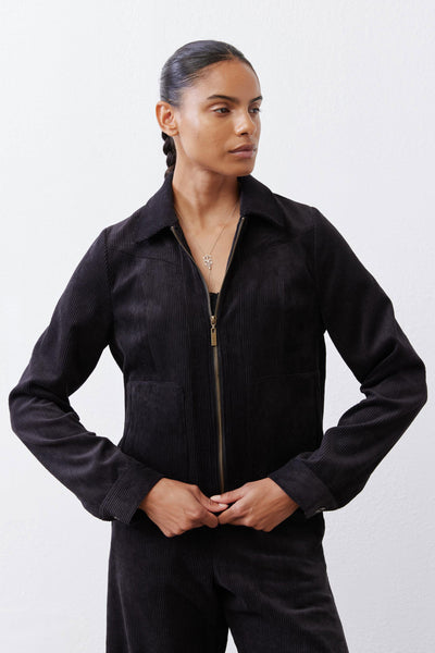 Cropped Corduroy Zip Jacket | Black – Ruti