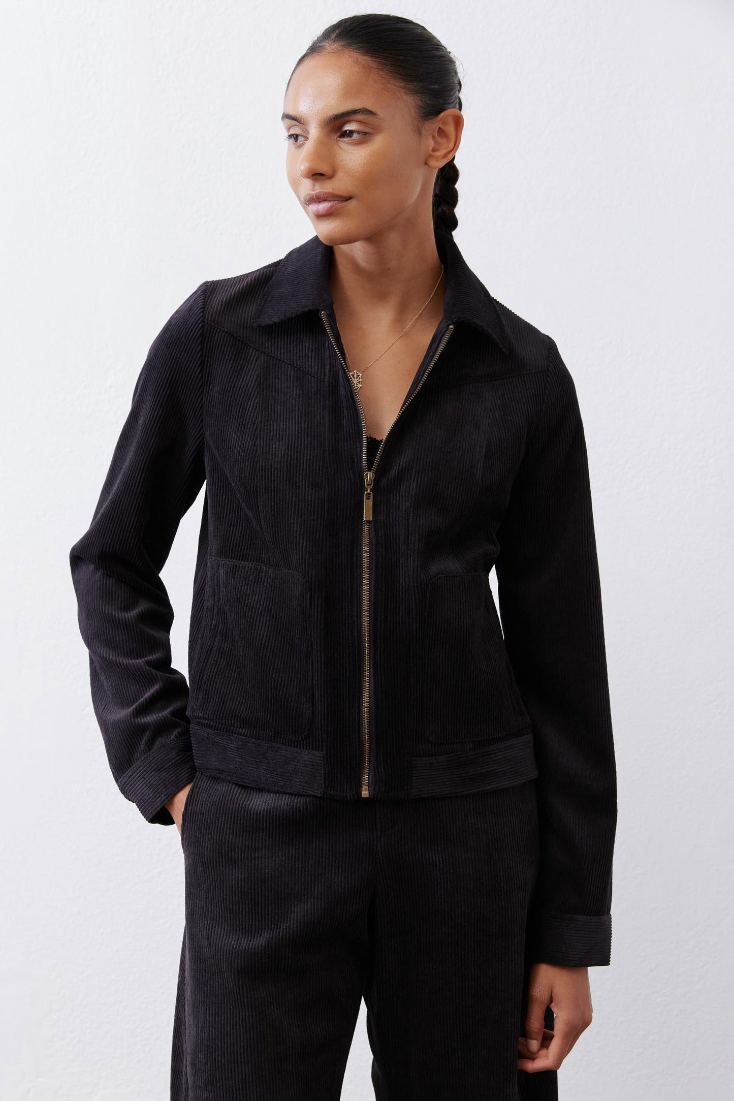 Cropped Corduroy Zip Jacket