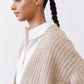 Oatmeal textured knit kimono cardigan draped at shoulder with open front
