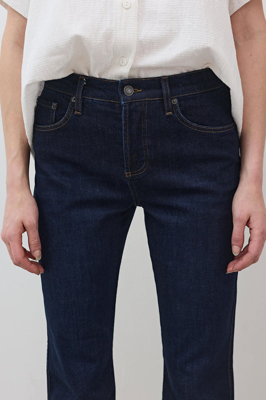 Petite crop straight jeans dark wash, mid-rise, button fly, straight ankle fit