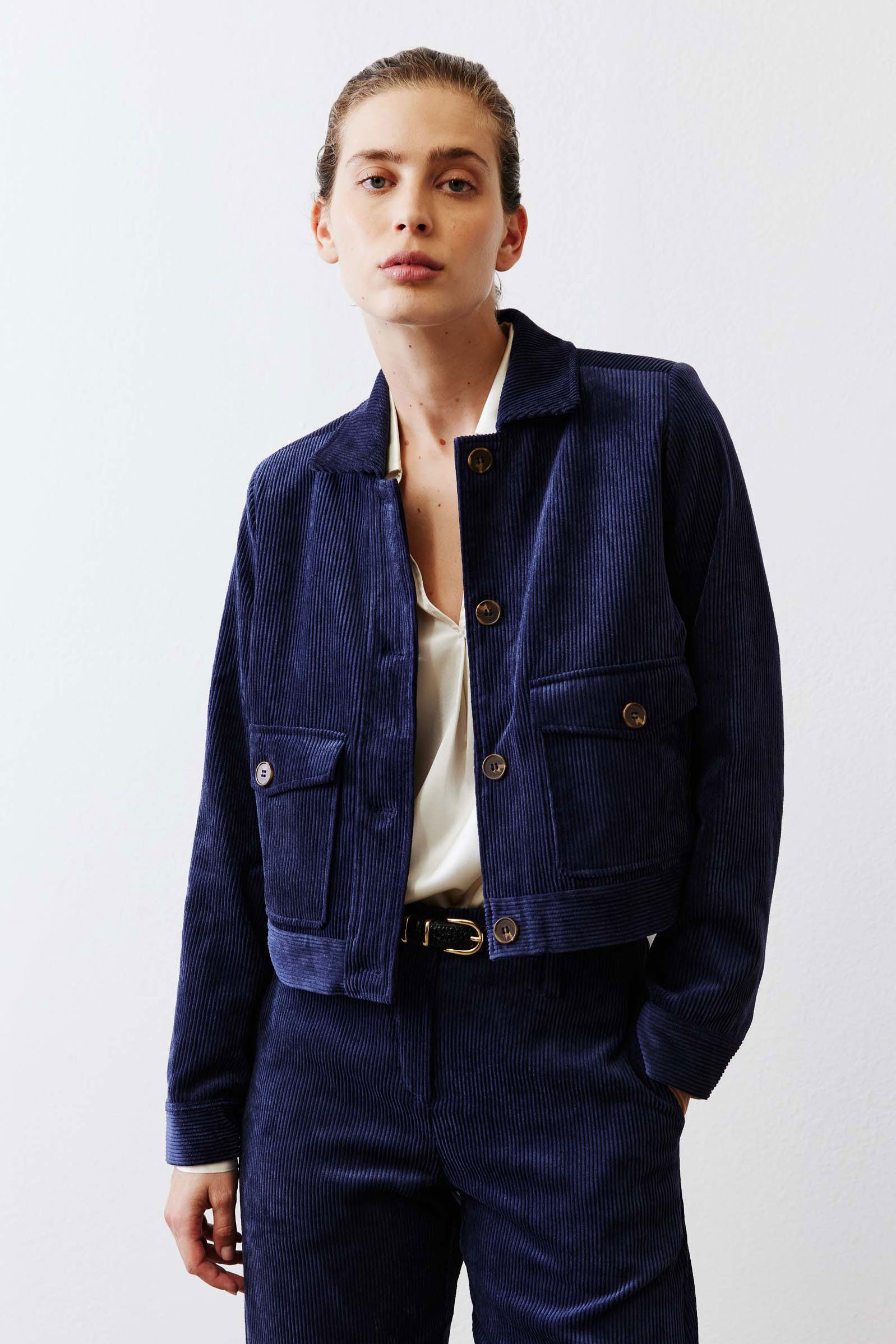 The Cropped Corduroy Chore Jacket | Navy – Ruti