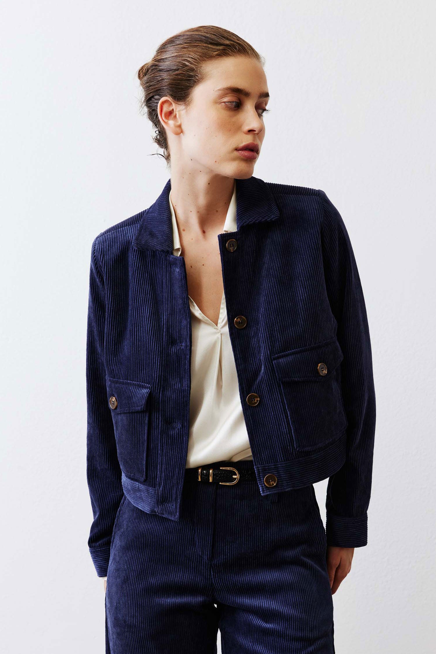 The Cropped Corduroy Chore Jacket | Navy – Ruti