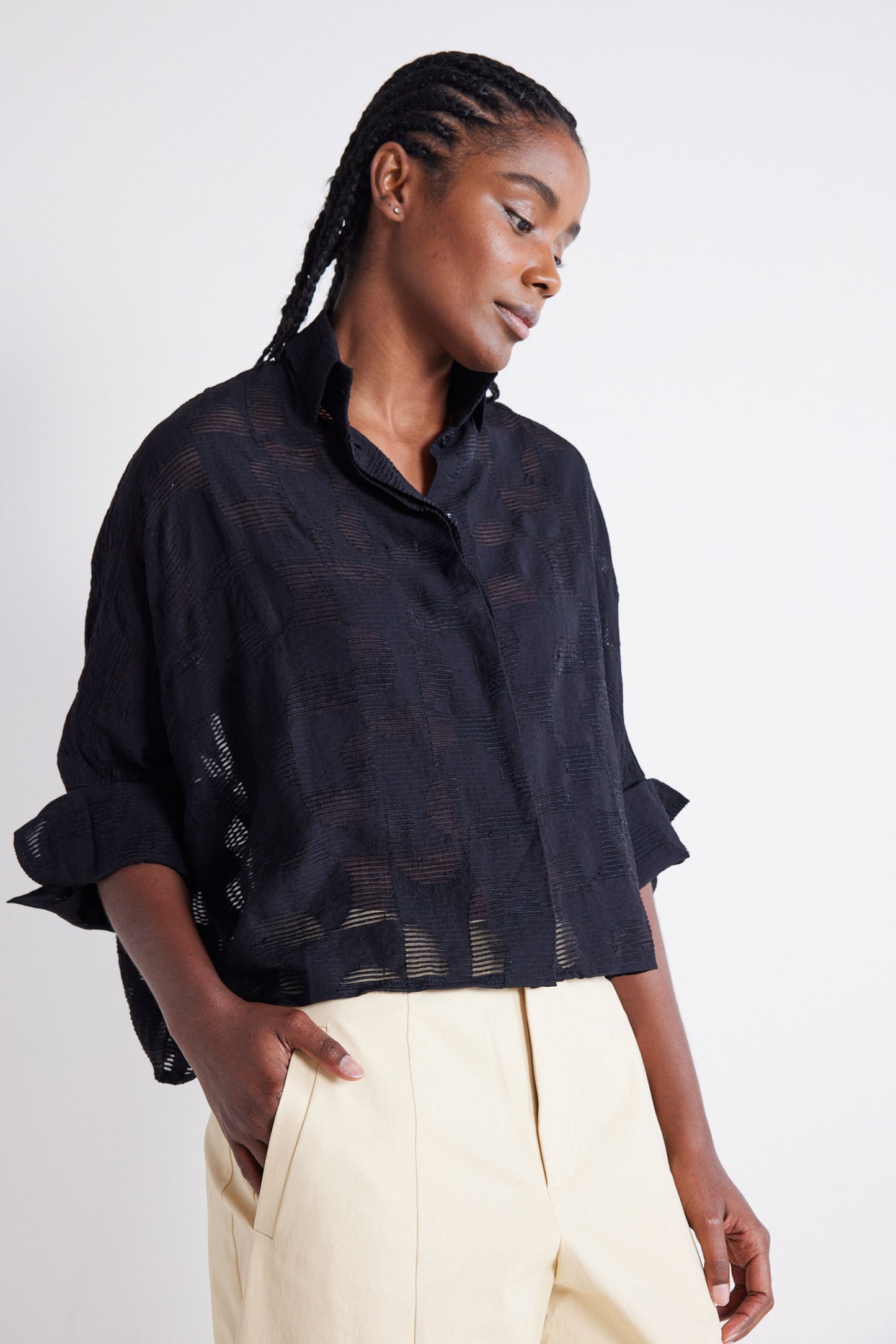 Oversized Geo Sheer Cropped Blouse