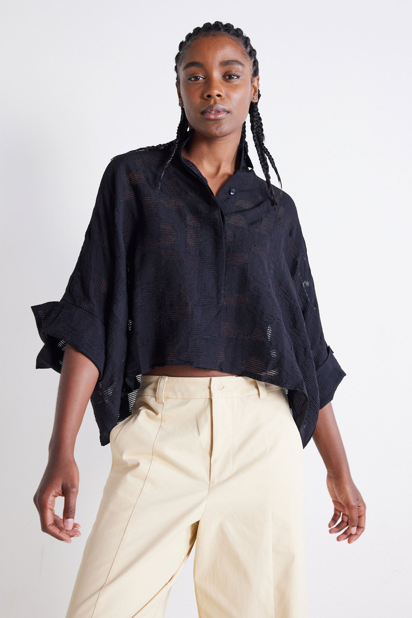 Oversized Geo Sheer Cropped Blouse