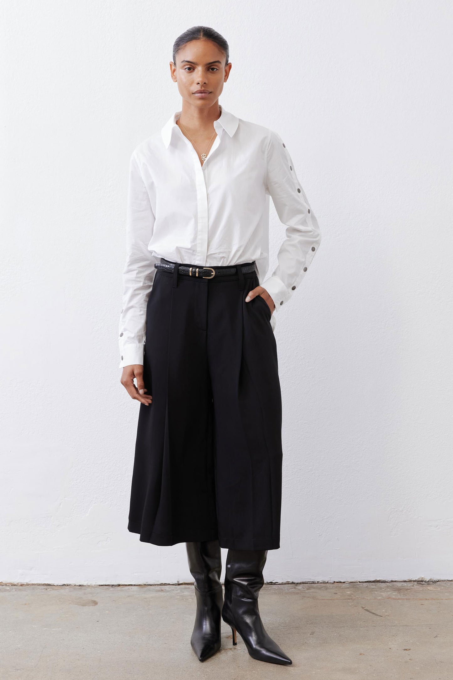 Cropped Wide Leg Pleat Pants