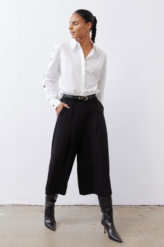 Cropped Wide Leg Pleat Pants