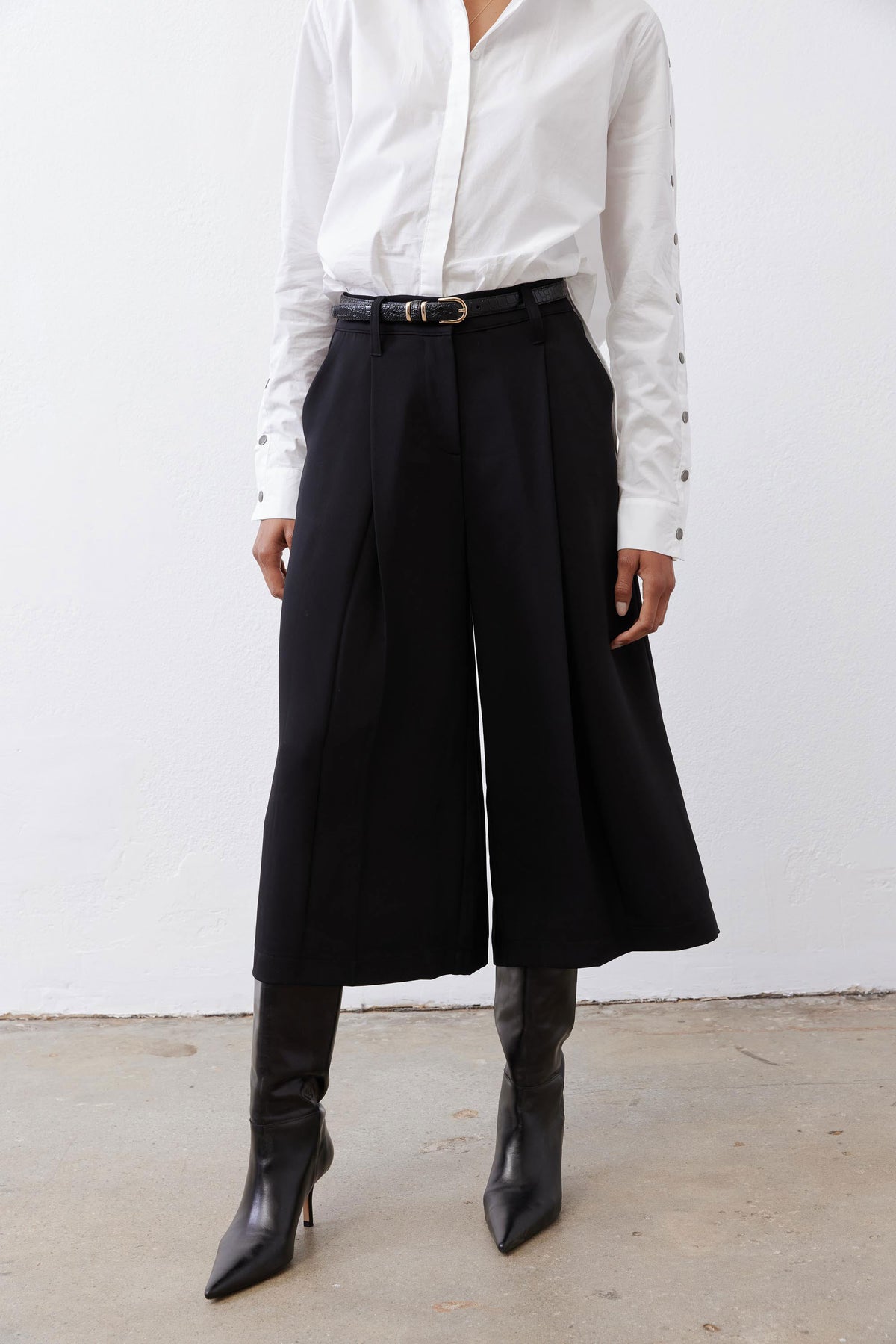 Cropped Wide Leg Pleat Pants