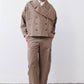 Walnut nylon trench coat with buttoned front and relaxed oversized shoulders