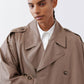 Walnut nylon trench coat collar and lapels with double-breasted buttons