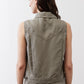 Olive green cropped task vest back view with sleeveless yoke and button placket