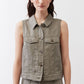 Olive green cropped task vest with button front and flap chest pockets