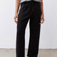 Black scuba pants with drawstring waist and wide-leg, ankle-length fit