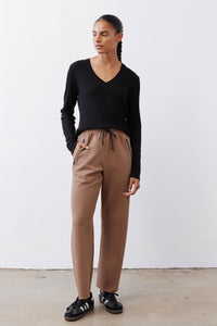 Fawn scuba pants with elastic waist and drawstring, straight legs and ankle length