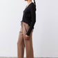 Fawn scuba pants, side view: elastic waist with drawstring and straight leg opening