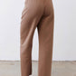 Fawn scuba pants back view, elastic waist and straight, clean leg lines