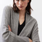 Heather gray wool-blend cardigan with open front, soft drape and long sleeves