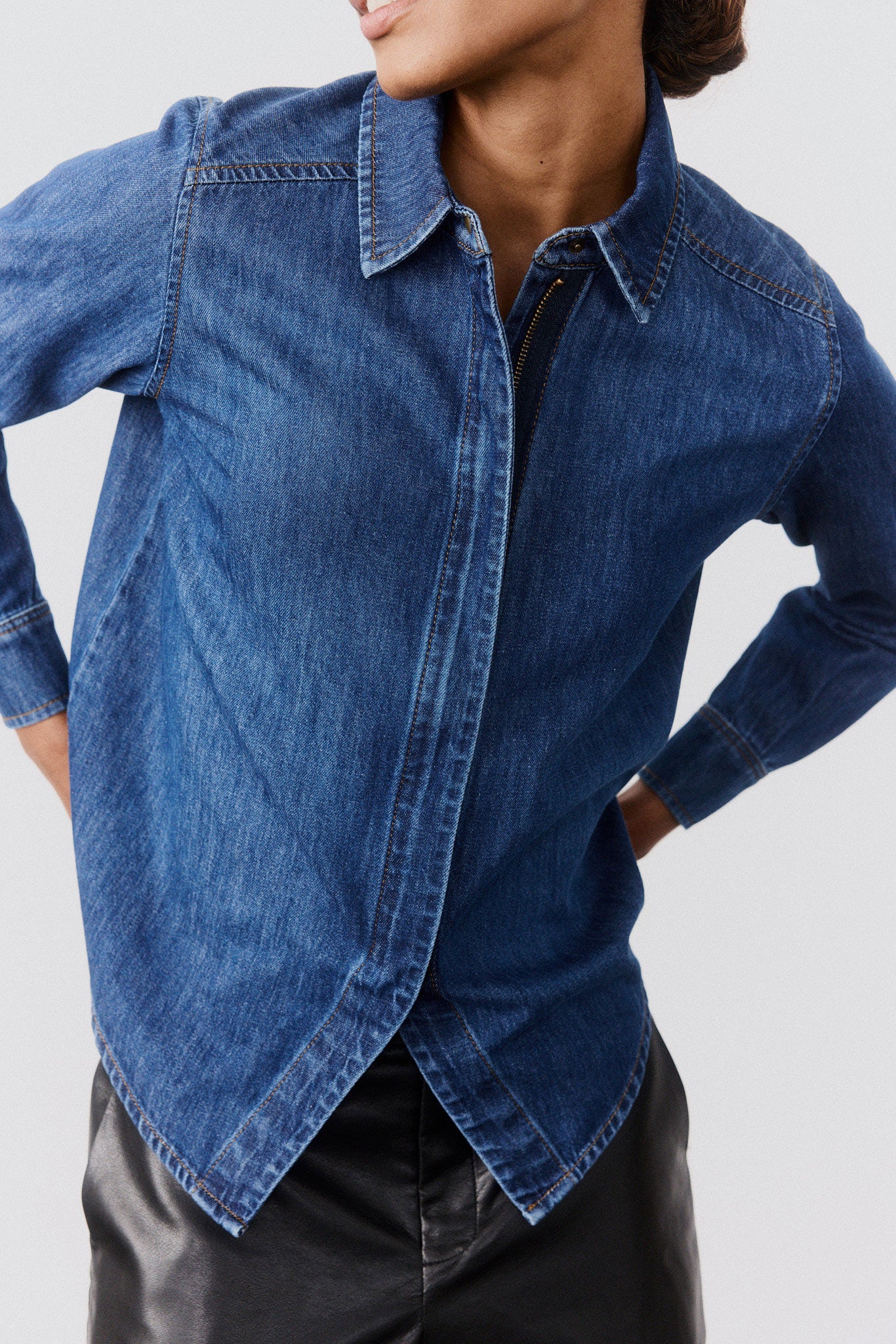 Denim Handkerchief With a Zipper Blouse