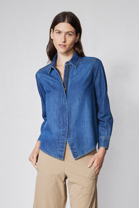 Denim Handkerchief With a Zipper Blouse