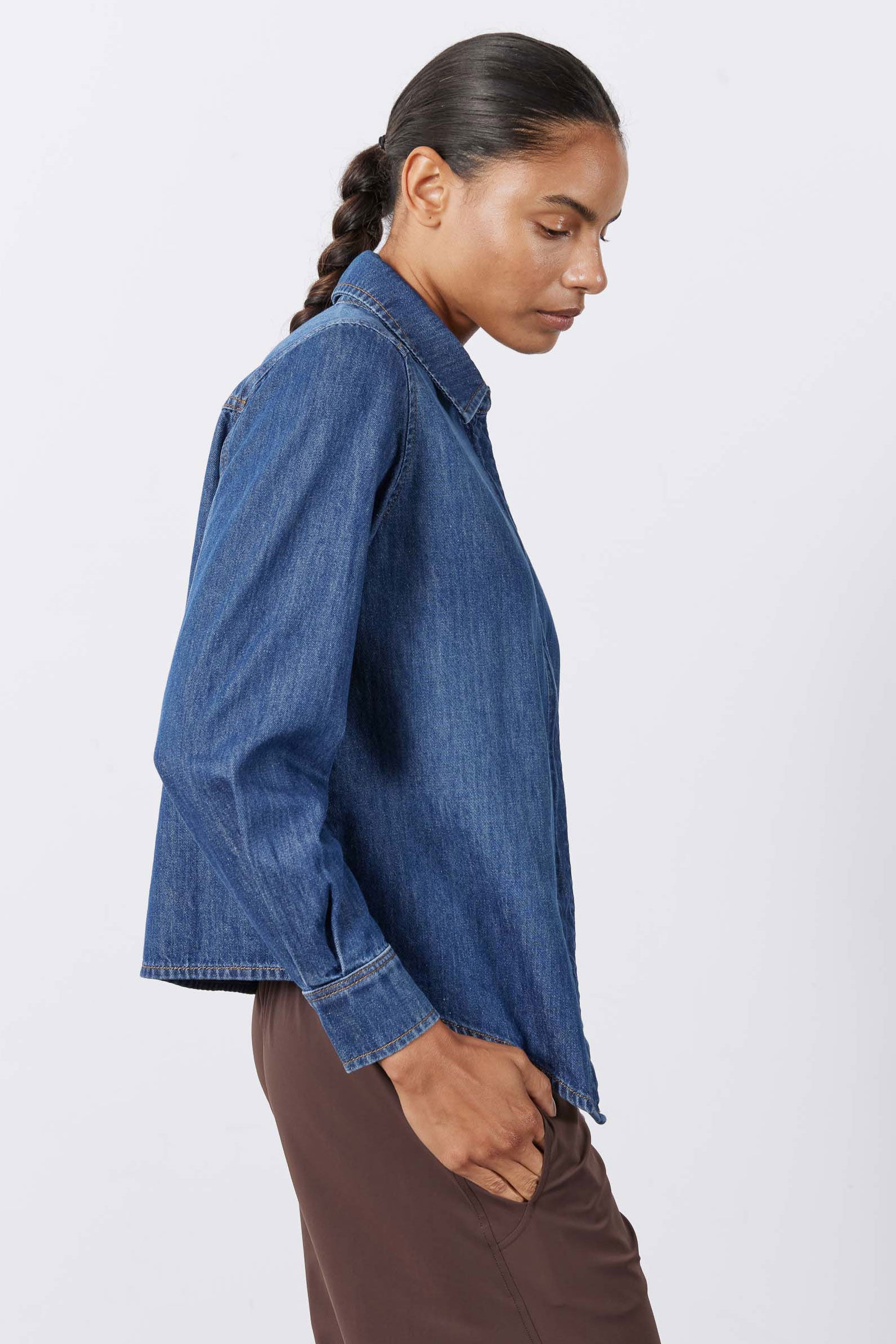 Denim Handkerchief With a Zipper Blouse | Mira Medium Wash – Ruti