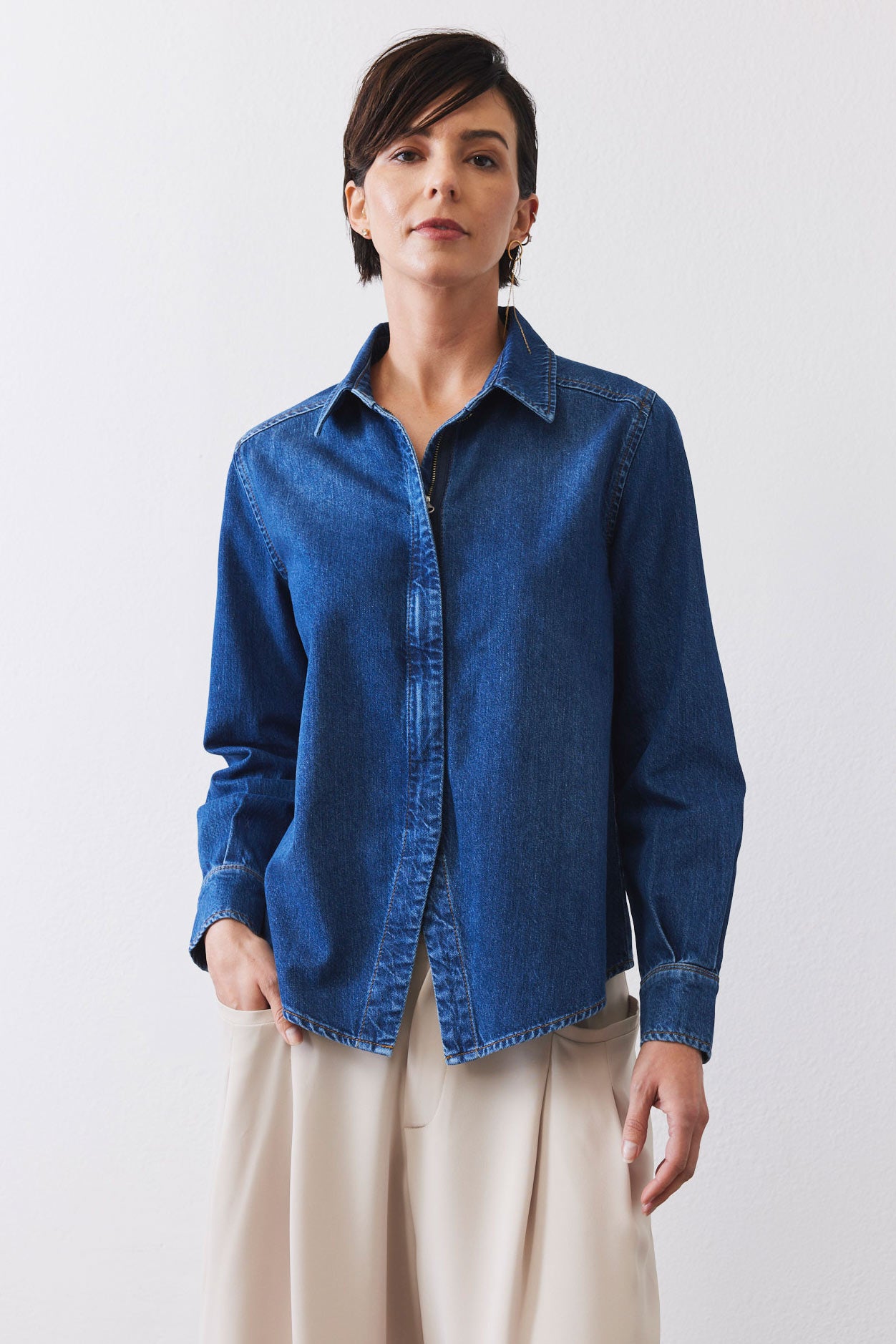 Denim Handkerchief With a Zipper Blouse