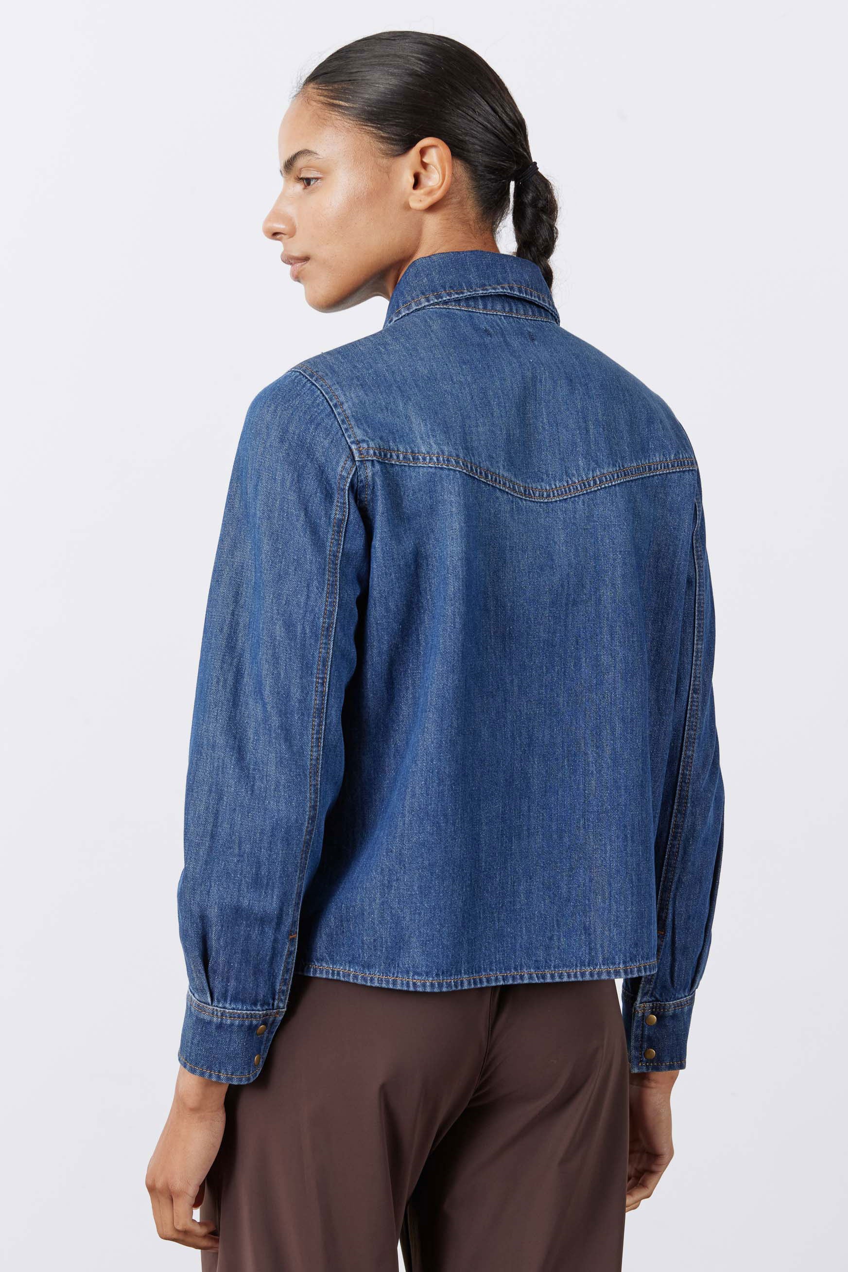 Denim Handkerchief With a Zipper Blouse | Mira Medium Wash – Ruti