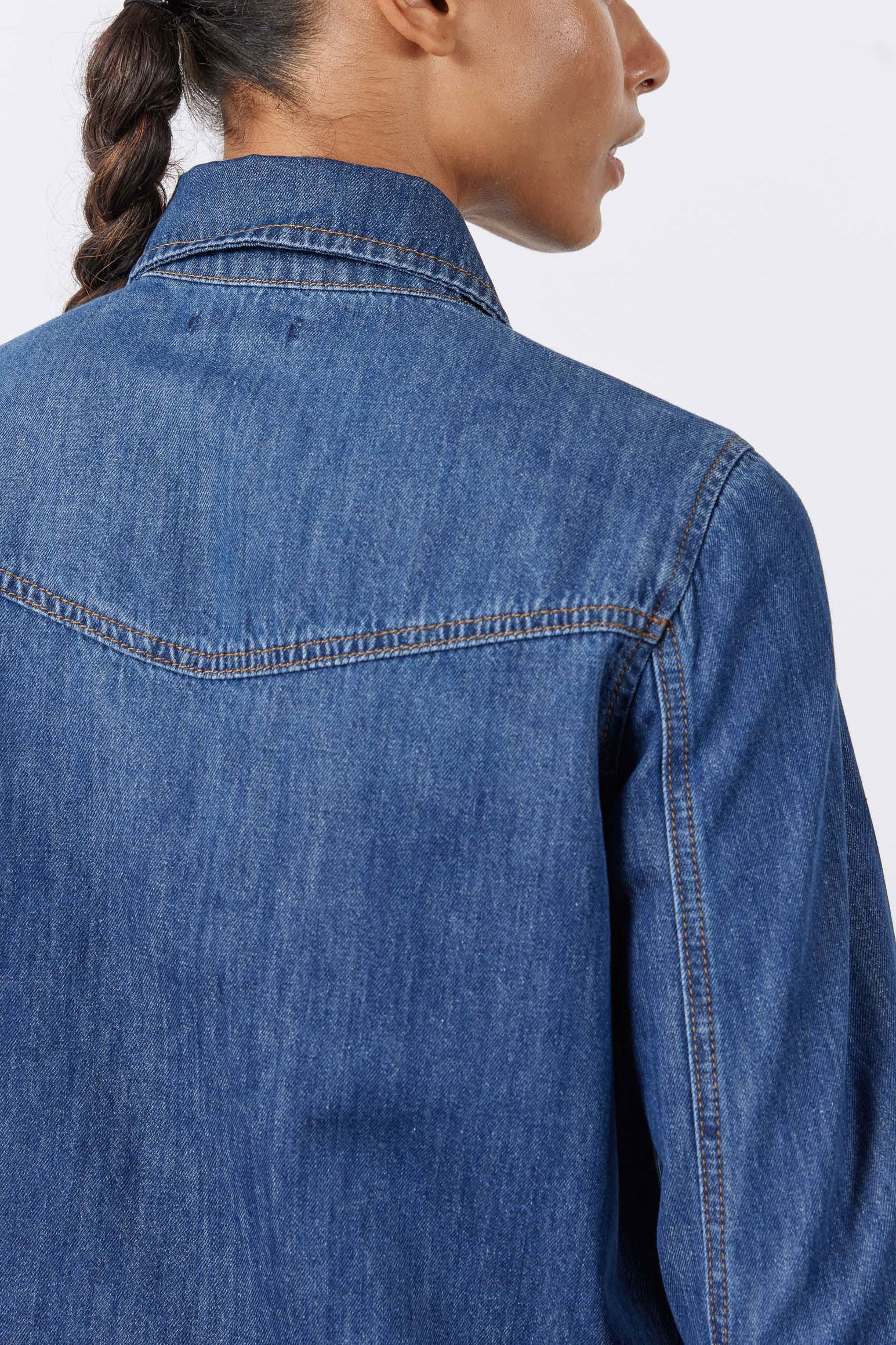 Denim Handkerchief With a Zipper Blouse | Mira Medium Wash – Ruti