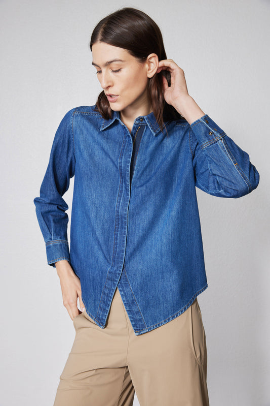 Denim Handkerchief With a Zipper Blouse