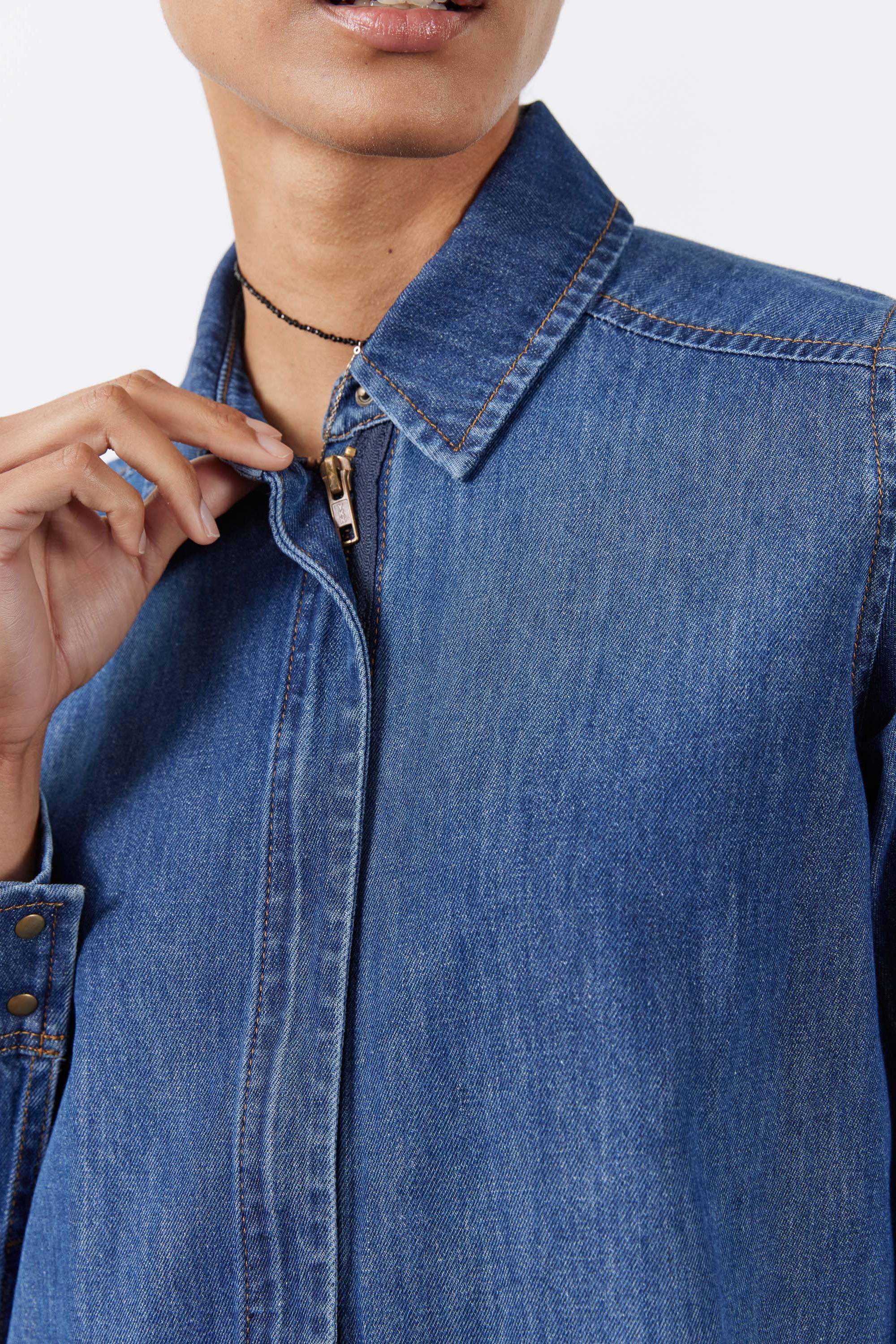Denim Handkerchief With a Zipper Blouse | Mira Medium Wash – Ruti