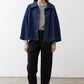 Denim cropped swing jacket, medium wash, pointed collar with button-front