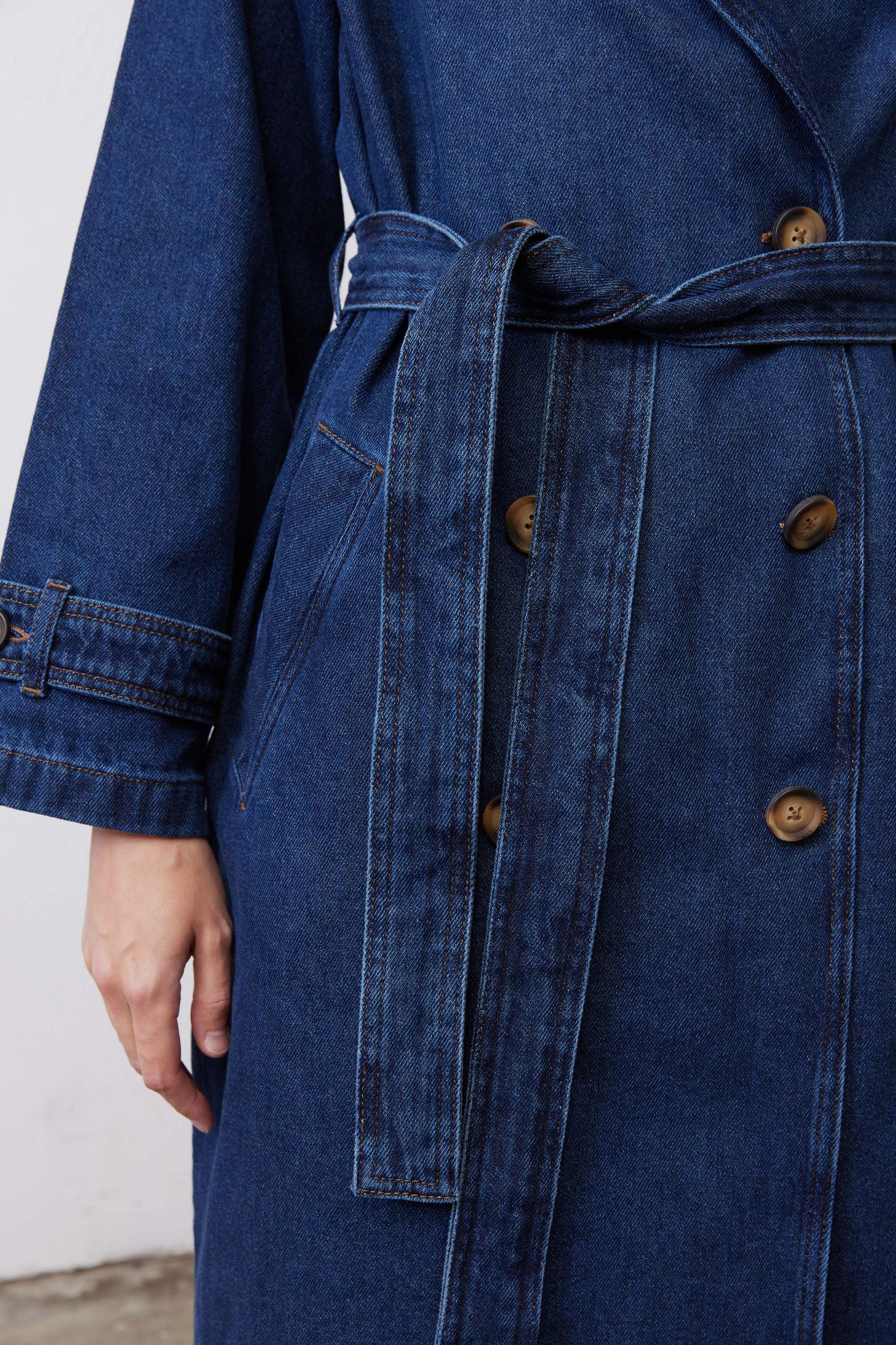 The Denim Trench Coat | River Dark Wash – Ruti
