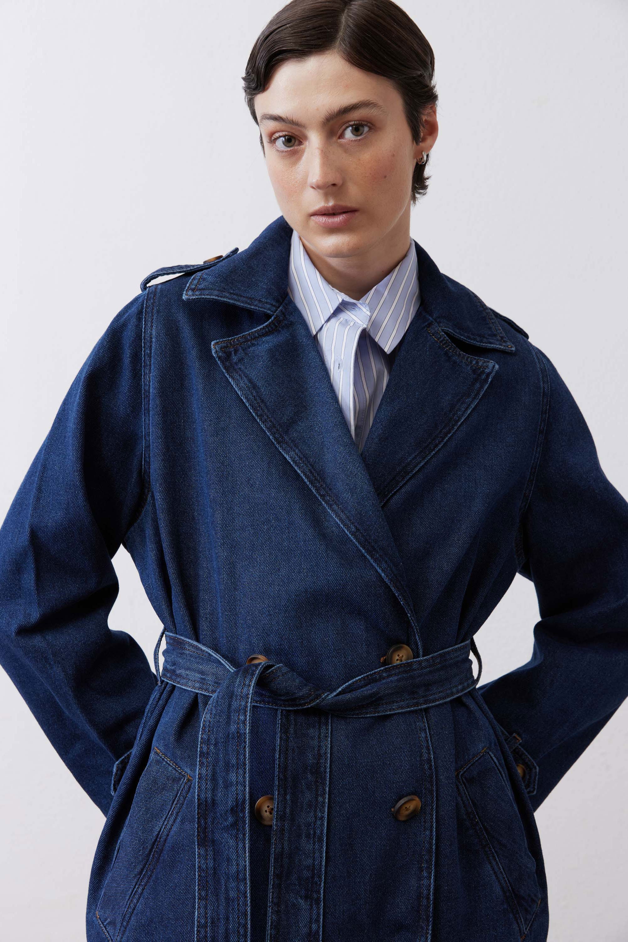 The Denim Trench Coat | River Dark Wash – Ruti